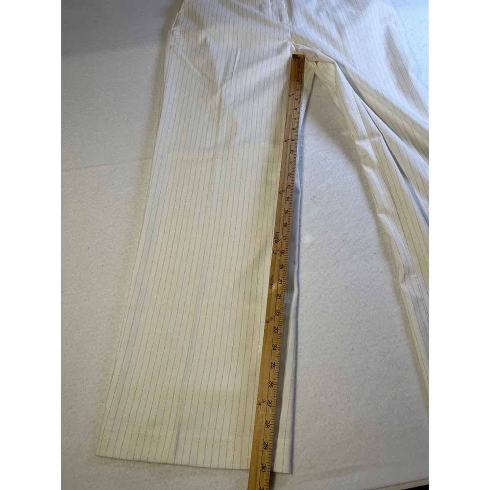 Cato Women White Gold Metallic Pinstripe Wide Leg Old Money Dress Pants Trouser
